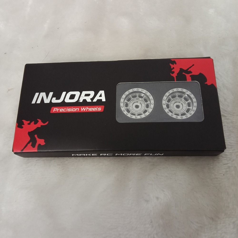 Injora Precision Wheels Silver Beadlock RC Crawler Wheel Set with Hardware Tool